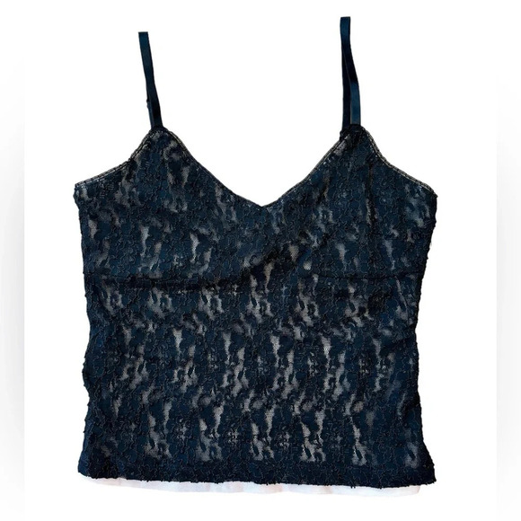 Vtg Express Tank Y2K Slip Lace Mesh Black Top Size Medium - Picture 1 of 5